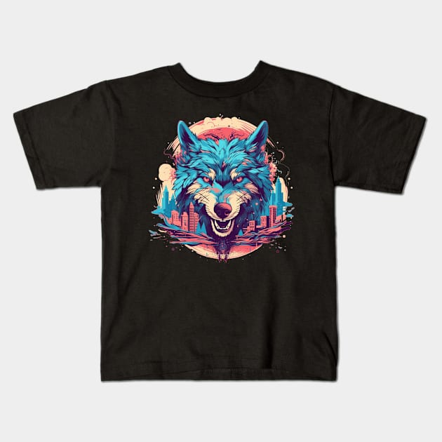 Wolf in the City Kids T-Shirt by Kawaii Cuties